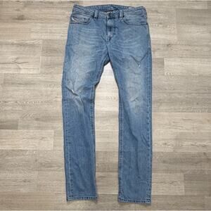 Diesel Thavar Jeans Mens 33x32 Blue Slim Skinny Distressed Denim Wash